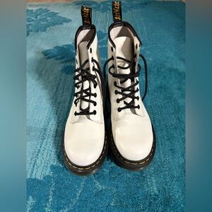 Dr. Martens White Lace-Up Platform Boots with Black Trim